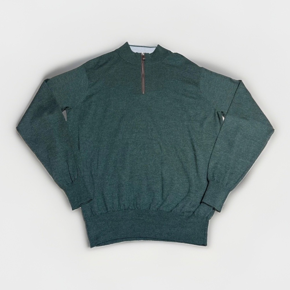 Peter Millar Sweater XL Quarter Zip Merino Wool Silk Green Pullover Mock Neck